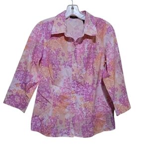 Liz Claiborne Pink and Orange Floral Button Down Shirt Size 8